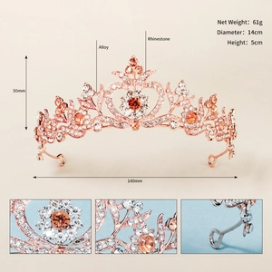 Dettagli della corona da principessa oro rosa con strass, diametro 14cm e altezza 5cm