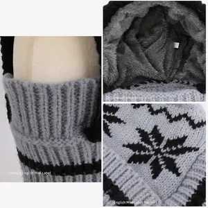Women winter knit hat set with fleece lining, snowflake pattern and windproof face mask