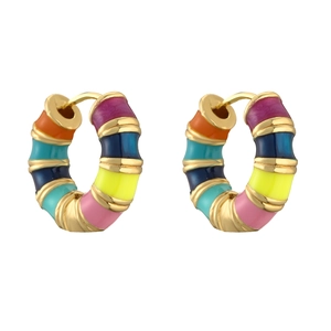 French vintage colorful enamel hoops in gold finish with vibrant multi-color segments