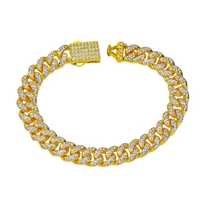 10mm wide gold plated iced out Cuban link bracelet with sparkling rhinestones for men