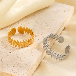 Fishbone Ring Stainless Steel 18K Gold Plated Adjustable Open Geometric Minimalist Fashion Jewelry For Women