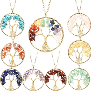 Tree Of Life Pendant Necklace Handmade Copper Wire Wrapped Natural Crystal Chips Gemstone Jewelry For Women