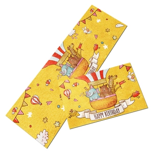 Kitchen mat set featuring cute animals on hot air balloons with happy birthday text