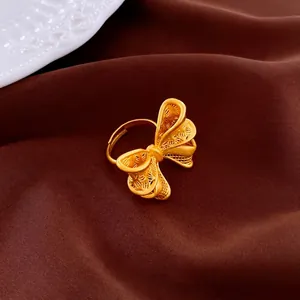 Bague Ouverte Noeud Doré Cuivre Filigrane Creux Ajustable Mode Bijoux Élégants Pour Femmes Style Vintage