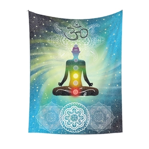 Bunte Sieben Chakra Mandala Yoga Meditations Wandbehang mit Om Symbol Dekotuch