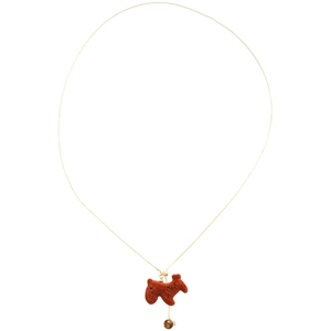 Flocculent brown pony necklace with tiger eye stone and gold chain for women