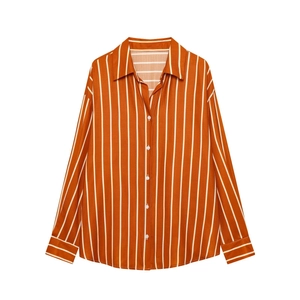 Chemise classique à manches longues à rayures verticales orange et blanches à col