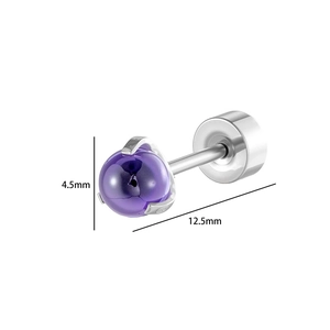 Silver dragon claw ear stud with a 4.5mm purple bead and 12.5mm titanium steel post