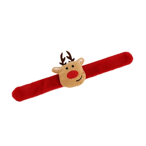 Christmas reindeer plush slap bracelet in festive red fabric for kids holiday decoration