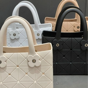Women Handbag EVA Waterproof Geometric Triangle Pattern Large Capacity Beach Tote Flower Decorative Buckle Casual Fashion