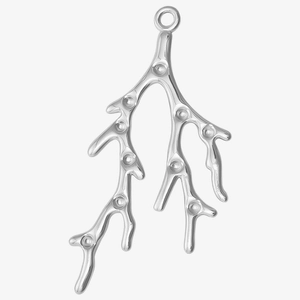 Minimalist 304 stainless steel tree branch pendant with textured silver finish on white background