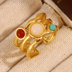18K gold plated double layer ring featuring vibrant red, cream and green zircons