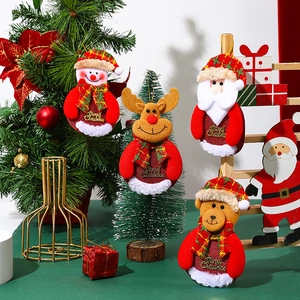 Christmas Hanging Ornaments Fabric Plush Santa Snowman Reindeer Bear Tree Decorations Merry Christmas Lettering Home Decor