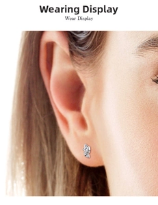 Close-up of S925 sterling silver moissanite cluster earrings worn on earlobe