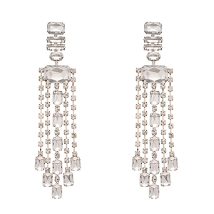 Boucles d'oreilles pendantes argentées avec pampilles en strass et cristaux géométriques