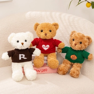 Ours En Peluche Jouet Doux Avec Pull Tricoté Animal En Peluche Mignon Pour Enfants Cadeau Décoration Maison Poupée Réconfortante