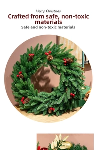 Close-up of a 50cm Christmas wreath with pine cones and red berries on a rustic green base