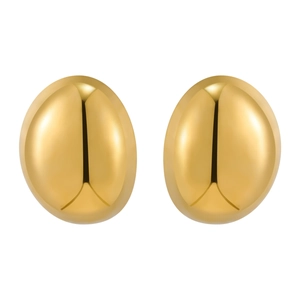 Minimalist golden bean stud earrings with a polished oval geometric shape for women
