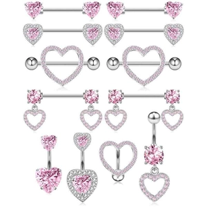 Stainless Steel Pink Zircon Heart Belly Rings And Nipple Rings Body Piercing Jewelry For Women Fashion Accessory