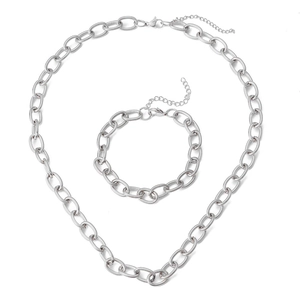 Parure de bijoux en acier inoxydable argenté avec collier et bracelet chaîne en O