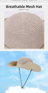 Macro detail of breathable hollow knit fabric on summer sun hat with wide brim