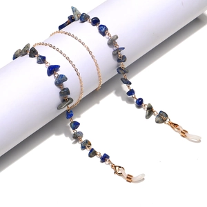 Fashionable gold chain glasses strap with blue natural lapis lazuli stones and rubber ends