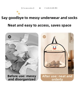 Détail du sac de rangement suspendu pour sous-vêtements avec poches en filet aérées