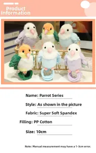 Detail view of colorful plush parrot wrist snap bracelets with soft spandex fabric