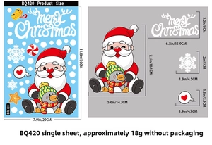 Detailed size chart for Christmas window decals showing Santa and penguin sticker dimensions