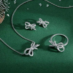 Parure de bijoux en argent S925 avec nœud papillon et cristaux de zircon étincelants