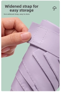 Close-up of 3cm wide purple umbrella strap with velcro closure for easy folding
