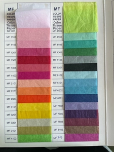Color tissue paper swatch card showing over 30 vibrant shades for push-pop confetti