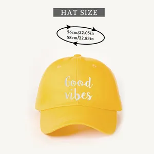 Size chart for Good Vibes baseball cap showing head circumference measurements in cm and inches