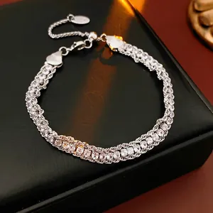 Elegant multi-layer silver sparkling rhinestone chain adjustable bracelet for women