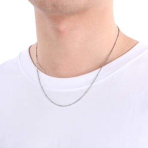 Minimalist silver stainless steel snake chain necklace displayed on a model's neck
