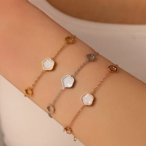 Stainless Steel Hollow Flower Bracelet For Women With White Shell Inlay Floral Fashion Jewelry Non Fading