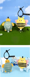 Close-up of animal squishy keychains with a squeeze bubble for stress relief