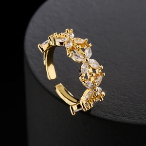 Luxurious 18K gold plated geometric open ring with marquise-cut zircon stones