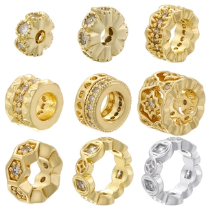 Copper Spacer Beads Inlaid Cubic Zirconia DIY Jewelry Making Accessories For Bracelet Necklace Star Coin Shapes