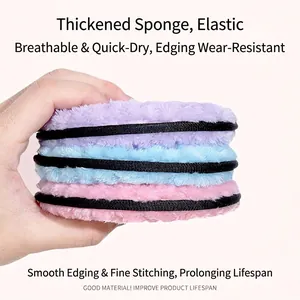 Thickened pineapple grid facial cleansing puffs in purple blue and pink with black edges