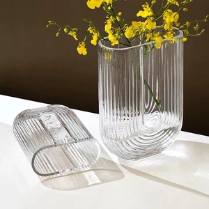 Nordic minimalist U-shaped ribbed glass vase for floral arrangements and home decor