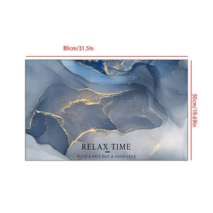 Absorbent diatom mud bath mat with blue marble texture and gold Relax Time text