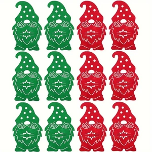 Set di 12 portaposate natalizi a forma di gnomo in feltro rosso e verde