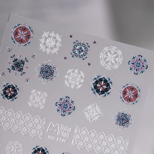 Stickers ongles 5D MN-179F avec motifs mandala vintage et dentelle florale en relief