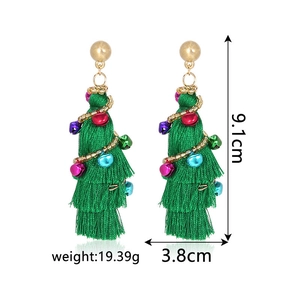 Detailed view of Christmas tree earrings with size dimensions 9.1cm height and 3.8cm width