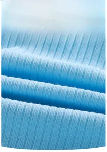 Close-up of light blue ribbed cotton fabric with soft texture for newborn baby clothes