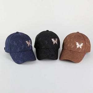 Lace baseball caps with rhinestone butterfly in navy, black, and coffee brown colors