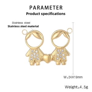Détails du pendentif couple en acier inoxydable doré avec zircons et cœur