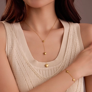 Heart Pendant Necklace Bracelet Stainless Steel 18K Gold Plated INS Style Fashion Jewelry For Women