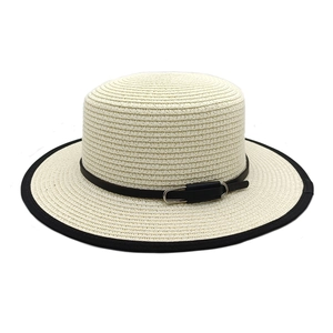 Chapeau De Paille Femmes Boater Fond Plat Large Bord Protection Solaire Plage Vacances Mode Tissé Été